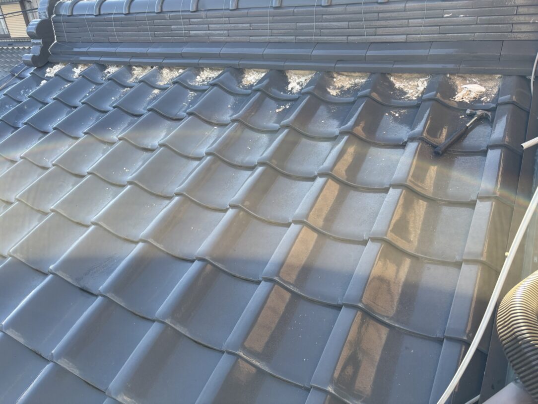 一宮市　Ｋ様邸　屋根瓦漆喰左官工事｜愛知・岐阜で屋根工事・修理・リフォームは一宮市のエスジーコンストラクション｜火災保険対応｜工事後毎年１年点検無料